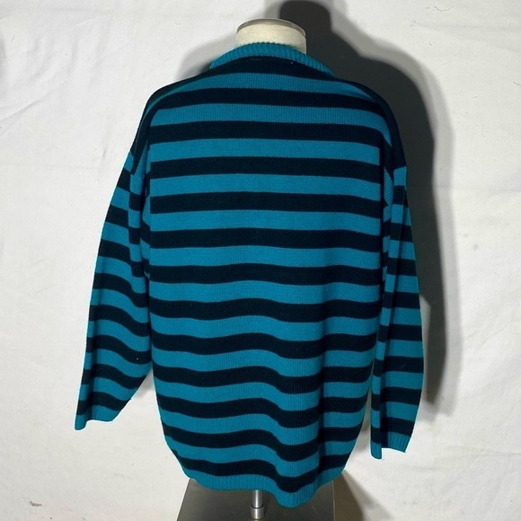 Vintage Graffiti Oversized Green Black Striped Crew Neck Knit Sweater S - Picture 4 of 13